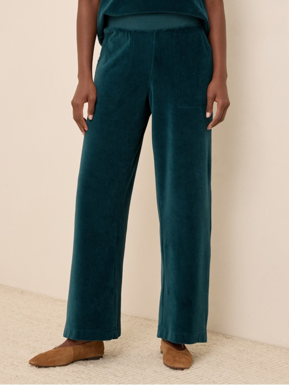 Pact Women’s Organic Pure Velour Wide Leg Pant Celestial Green Size M